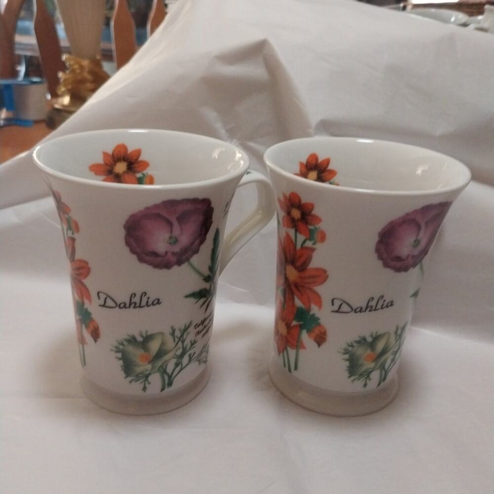 Vintage set of 2 "Dahlia" Floral Mugs
